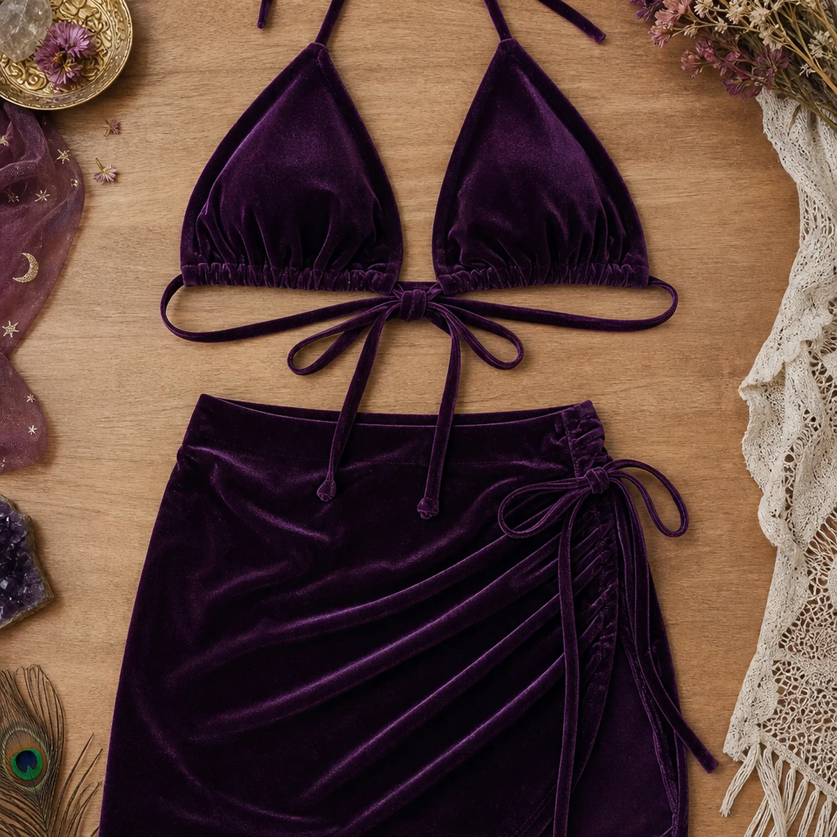 Velvet Tie Side 2PC Bikini Set